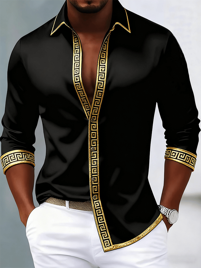 New Limited Edition Fashionable Business Luxury Contrasting Color Design Printed Long-Sleeved Shirt
