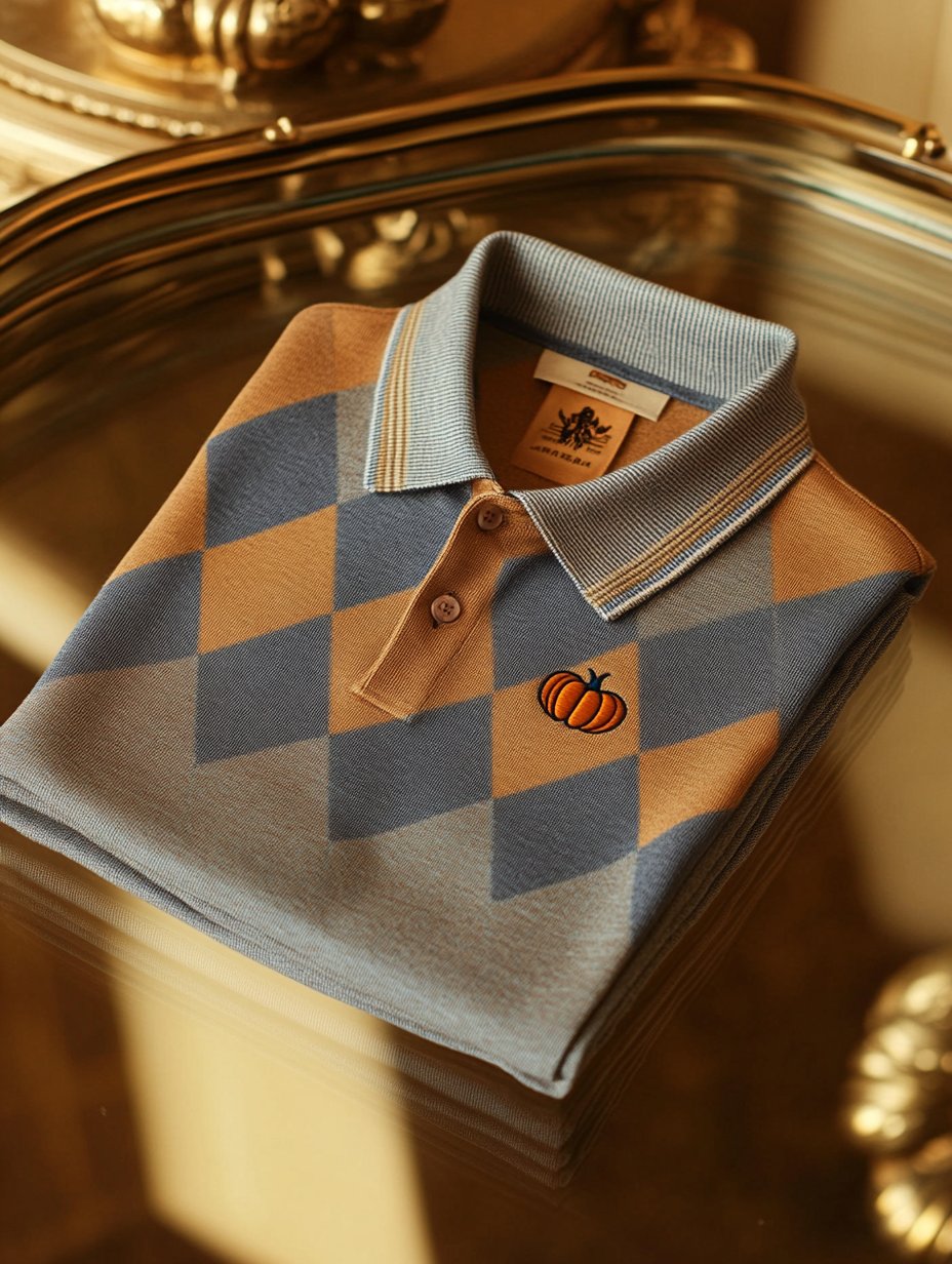New Limited Edition Classic Business Check Halloween Pumpkin Button Short Sleeve Polo Shirt