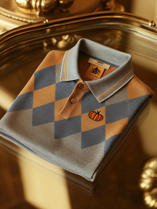 New Limited Edition Classic Business Check Halloween Pumpkin Button Short Sleeve Polo Shirt
