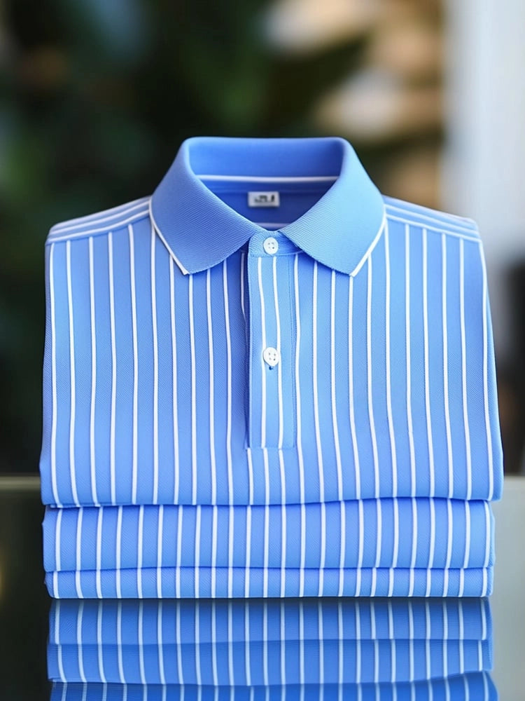 New Limited Edition Classic Striped Short Sleeve Polo Shirt: Stylish, Breathable, Button-Down