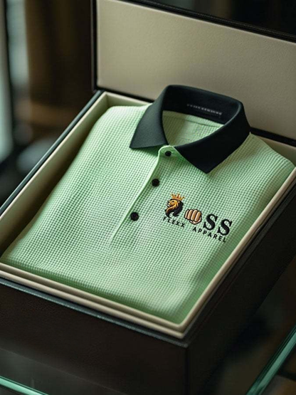 New Limited Edition Stylish Letter Print Waffle Polo Shirt - Business Casual Short Sleeve Top