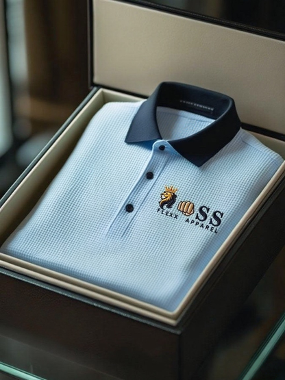 New Limited Edition Stylish Letter Print Waffle Polo Shirt - Business Casual Short Sleeve Top