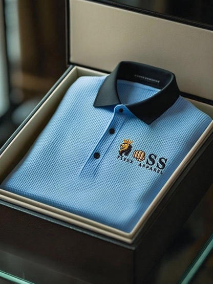 New Limited Edition Stylish Letter Print Waffle Polo Shirt - Business Casual Short Sleeve Top
