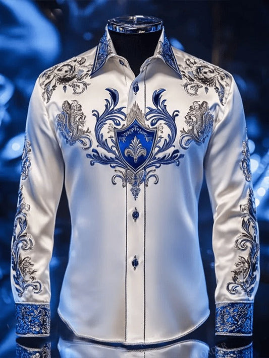 New Limited Edition Luxurious Baroque Print Long Sleeve Button-Down Shirt for Elegant Style