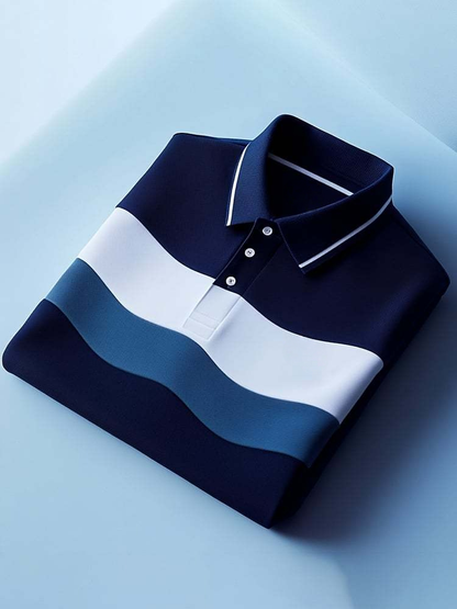 New Limited Edition Stylish Colour Block Stripe Business Casual Button Short Sleeve Polo Tee