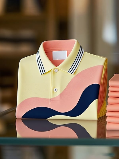 New Limited Edition Stylish Abstract Irregular Pattern Polo Shirt - Business Casual Short Sleeve Top