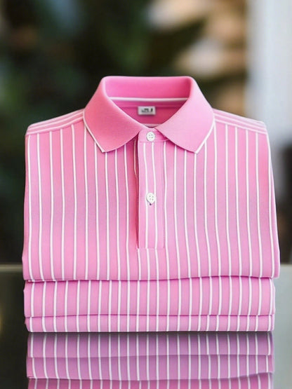 New Limited Edition Classic Striped Short Sleeve Polo Shirt: Stylish, Breathable, Button-Down