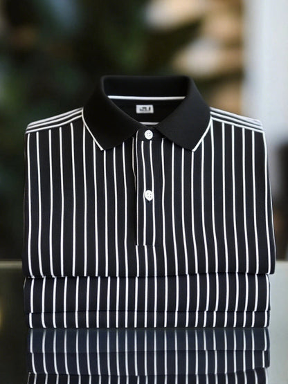 New Limited Edition Classic Striped Short Sleeve Polo Shirt: Stylish, Breathable, Button-Down