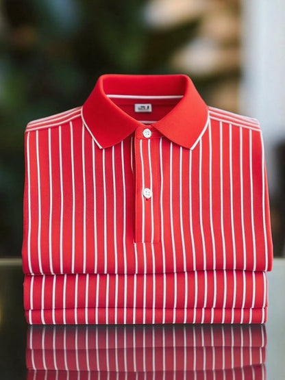 New Limited Edition Classic Striped Short Sleeve Polo Shirt: Stylish, Breathable, Button-Down