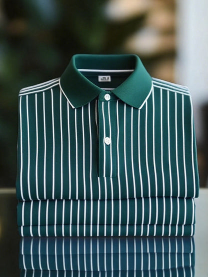 New Limited Edition Classic Striped Short Sleeve Polo Shirt: Stylish, Breathable, Button-Down