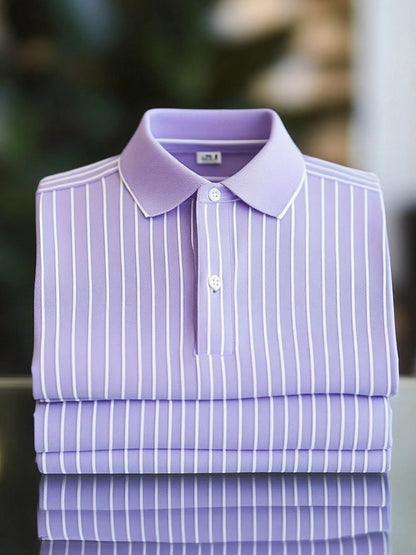 New Limited Edition Classic Striped Short Sleeve Polo Shirt: Stylish, Breathable, Button-Down