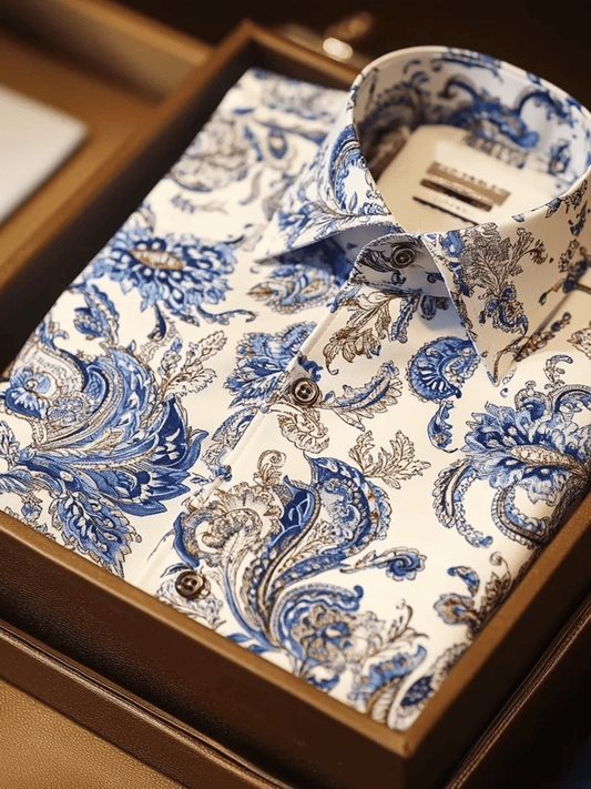 New Limited Edition Elegant Floral Paisley Print Long Sleeve Button-Down Casual Shirt by All New Limited Edition